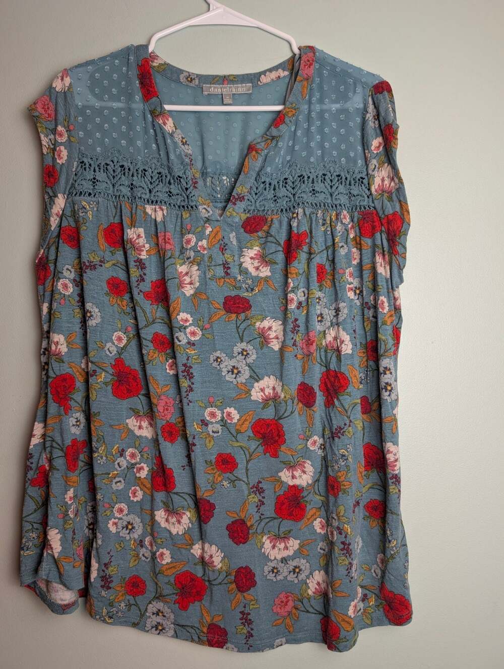Daniel Rainn Floral Swiss Dot Lace Trim Blouse Size 1X